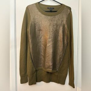 Kenneth Cole Olive Green Bronze Metallic Merino Wool Blend Knit Chain Sweater S